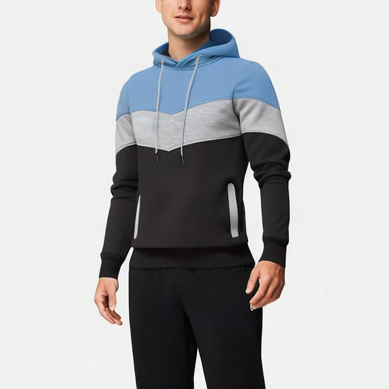 Men's Three-Color Stitching Hooded Sweatshirt