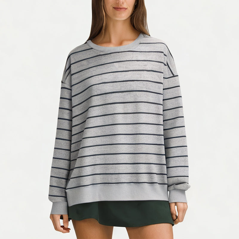 Women's Cotton Round Neck Striped Sweatshirt