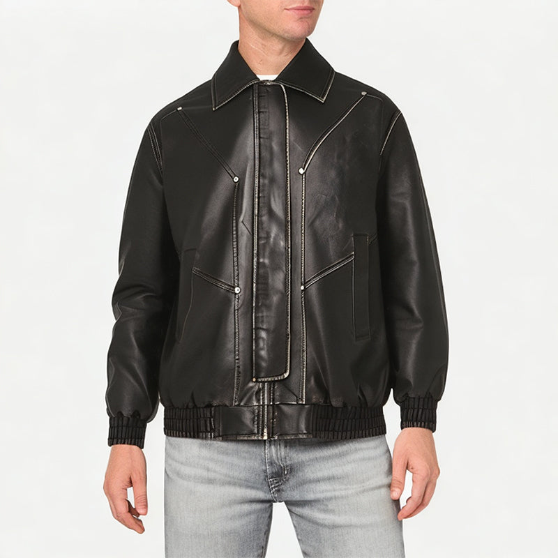Men's Riveted PU Leather Motorcycle Jacket