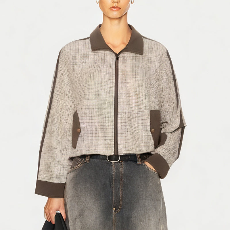 Women's Plaid Splicing Lapel Jacket