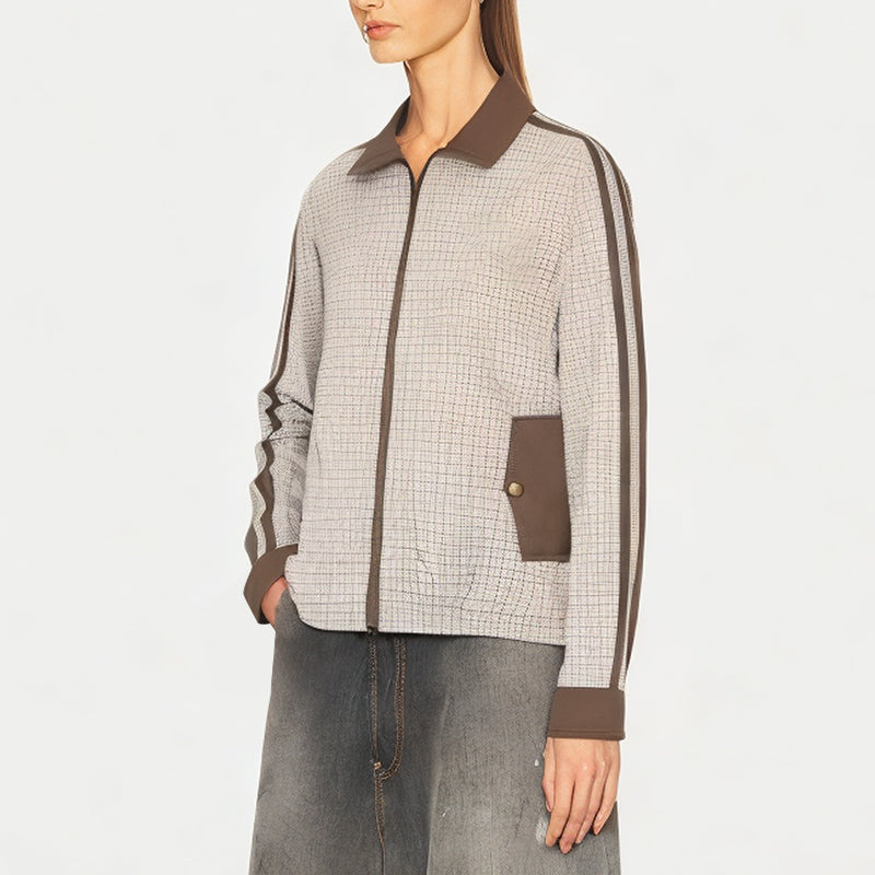 Women's Plaid Splicing Lapel Jacket