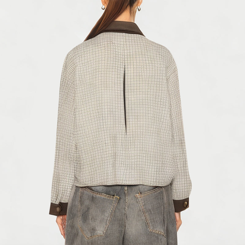 Women's Plaid Splicing Lapel Jacket