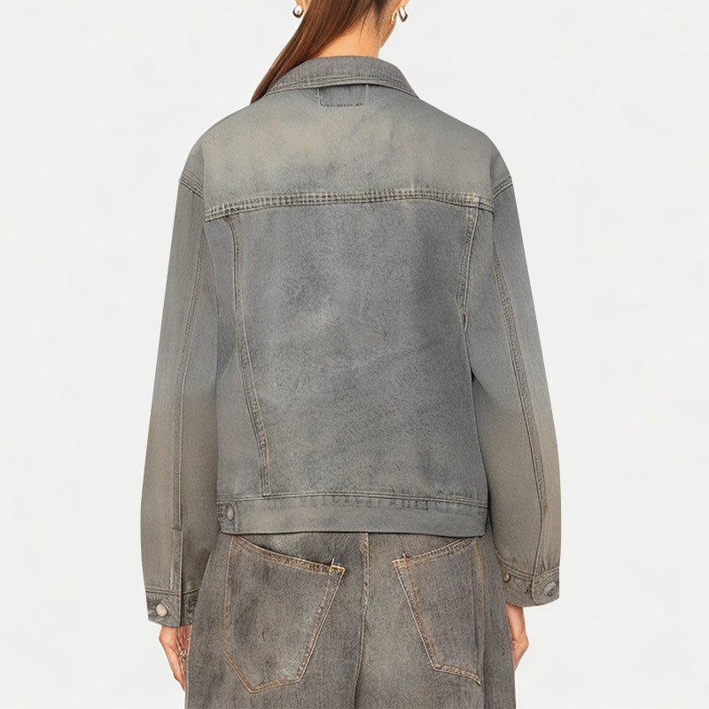 Distressed Washed Women's Denim Jacket