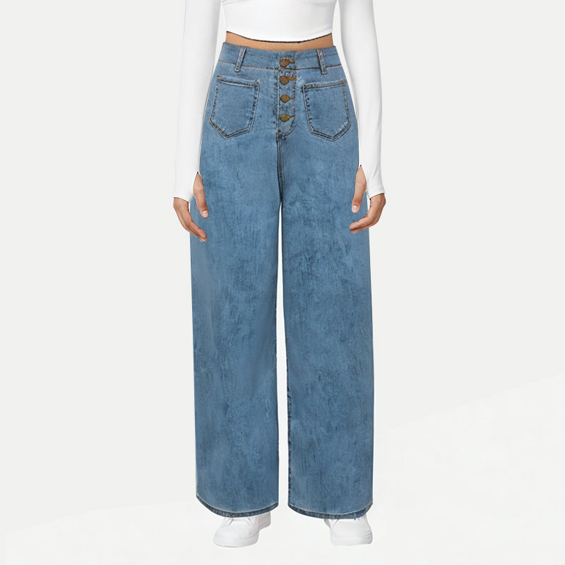 Women's Button Fly Wide Leg Jeans