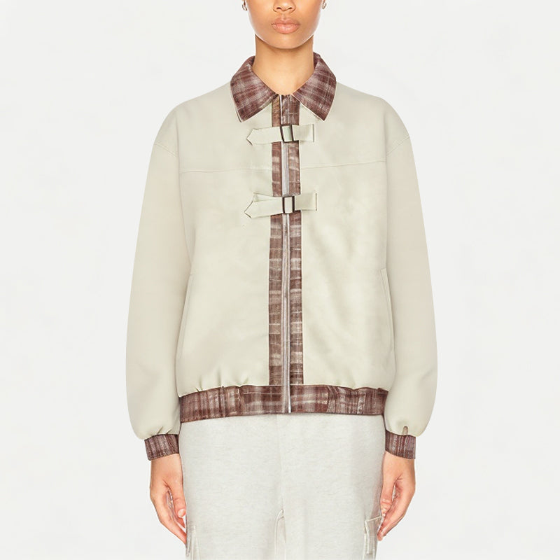Vintage Patchwork Leather Jacket For Women