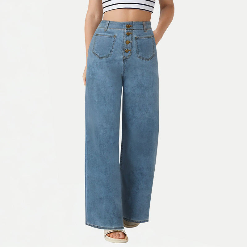 Women's Button Fly Wide Leg Jeans