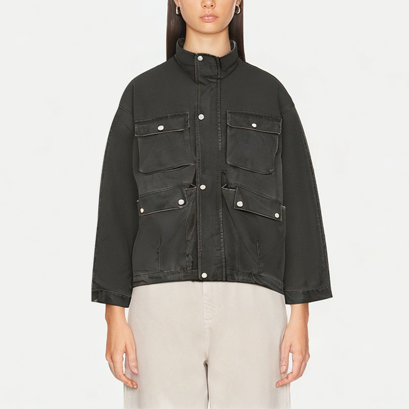 Women's Multi-Pocket Washed Casual Jacket
