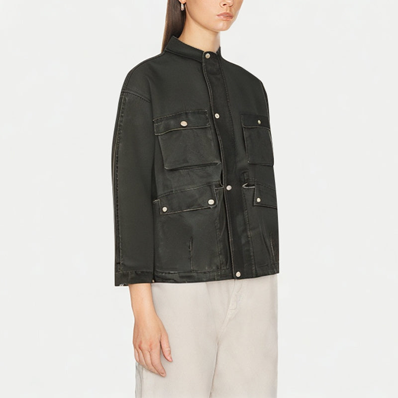 Women's Multi-Pocket Washed Casual Jacket