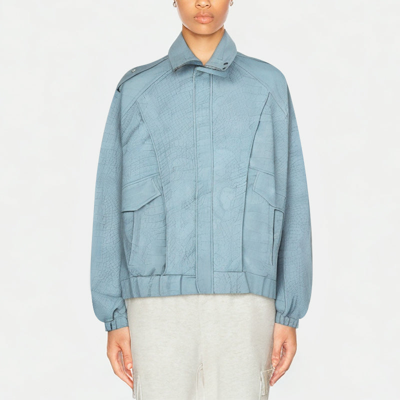 Women's Crocodile Textured Motorcycle Jacket