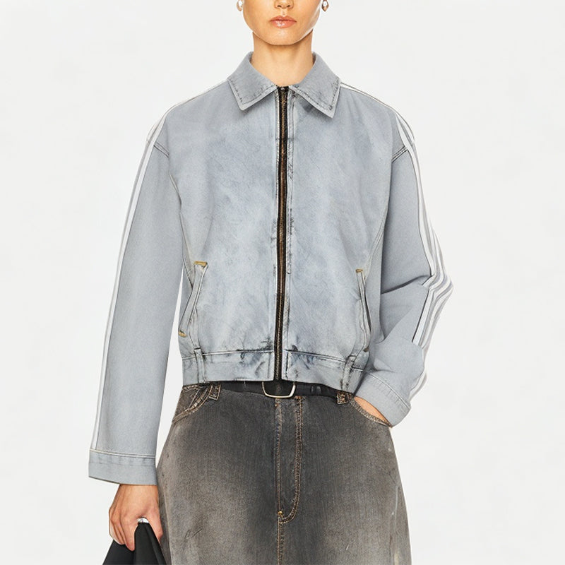 Ribbon Stitching Washed Denim Jacket For Women