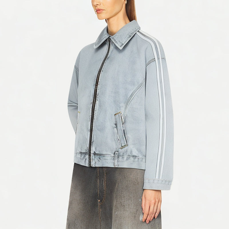 Ribbon Stitching Washed Denim Jacket For Women
