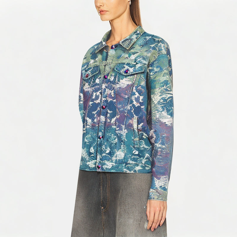 Retro Rainbow Tie-Dye Women's Denim Jacket