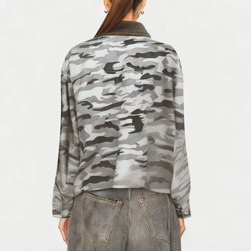 Women's Camouflage Lapel Zippered Casual Jacket