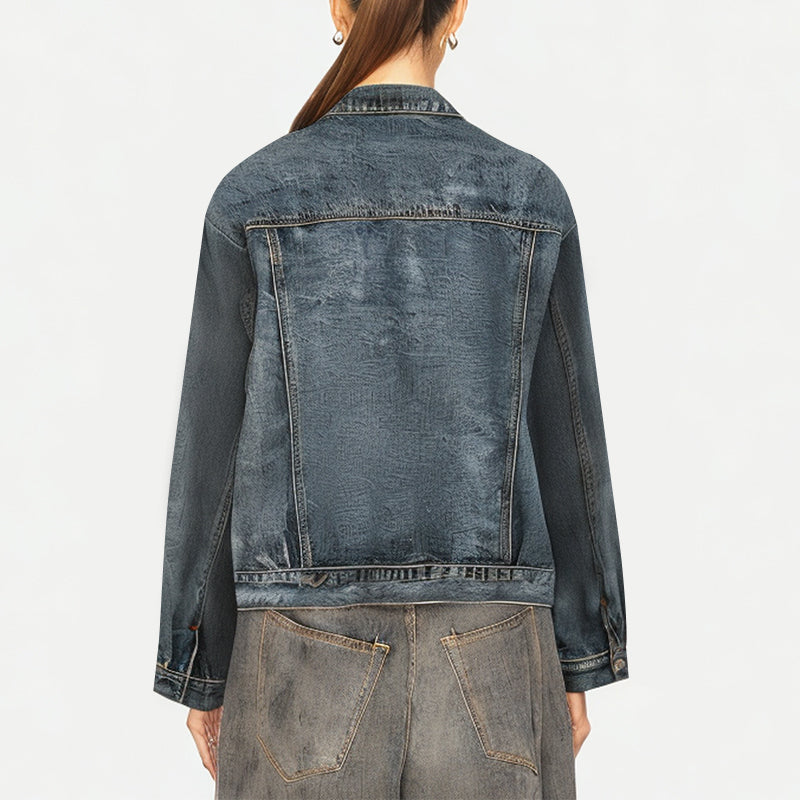 Zipper Washed Women's Denim Jacket