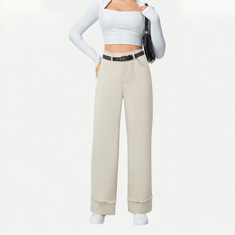 Rolled-Up Denim Wide-Leg Pants