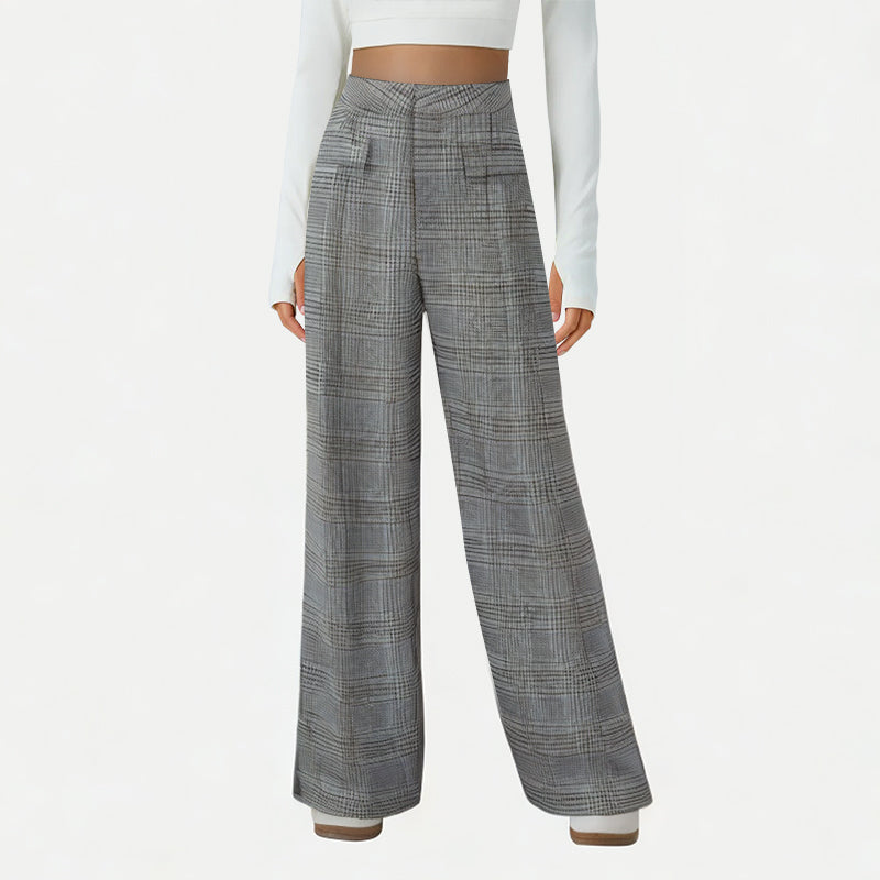 High-Waisted Plaid Wide-Leg Pants