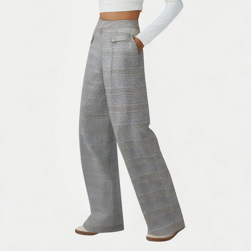 High-Waisted Plaid Wide-Leg Pants