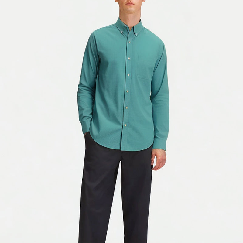 Men's Green Plaid Long Sleeve Shirt