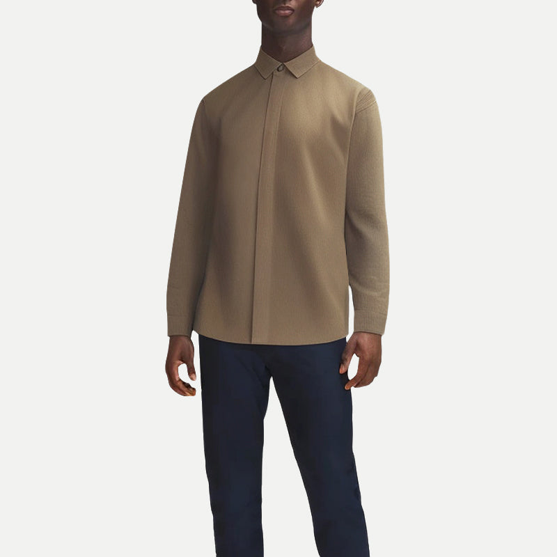 Textured Men's Solid Color Long Sleeve Shirt