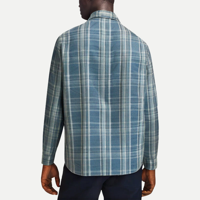 Men's Retro Blue Plaid Long Sleeve Shirt