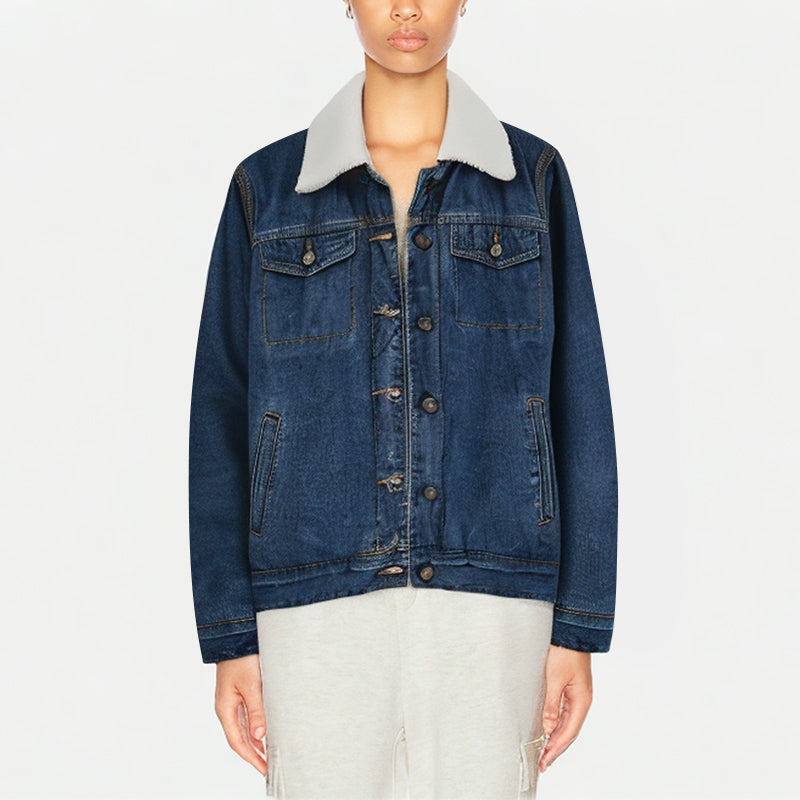 Women's Plush Thickened Denim Jacket